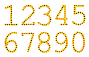 Flowered yellow Arabic numerals from zero to nine