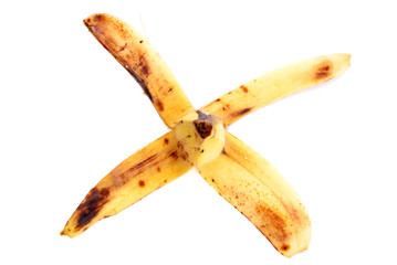 Banana dirty peel on white background