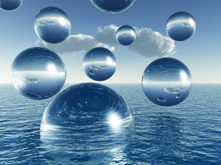Rising water balls - digital artwork.