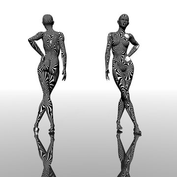 Female body with figure of balck-and-white ornament 