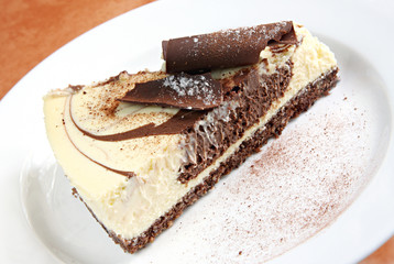 Chocolate cheesecake, baked to perfection.   Delicious!