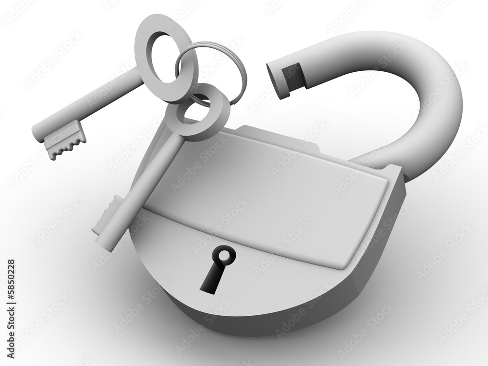 Poster padlock with keys. 3d