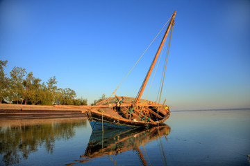 traditional sailing fishing boat dhow  Pemba. sunrises