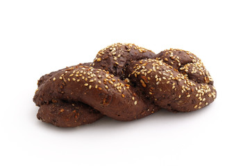 crescent rye roll with sesame isolated on white background