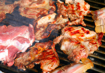 .Delicious meat on a bbq