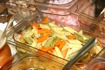 Colorful pasta in a saladsbar (Shallow DOF)