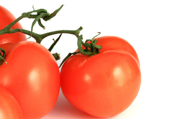 three tomatos with a bit of shadow isolated on white