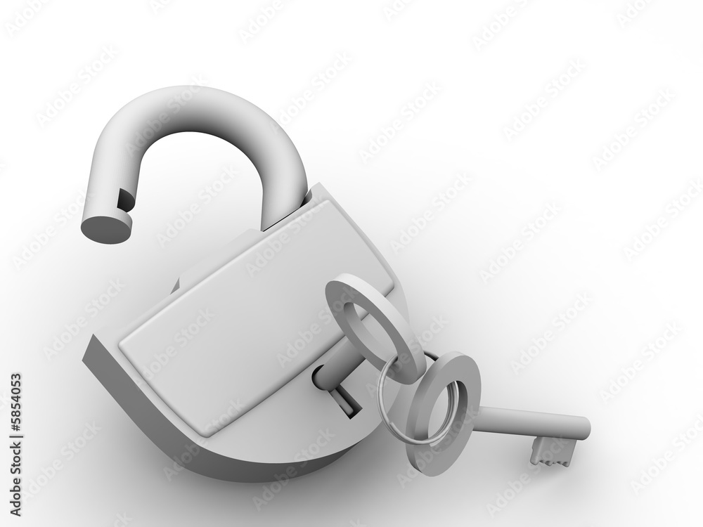 Poster padlock with keys. 3d