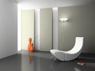 Elegant interior with white armchair 3D rendering