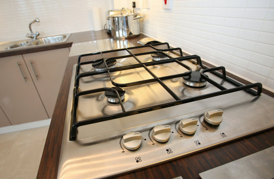 Integrated gas hob in a modern kitchen