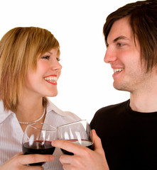 Young Couple Having Red Wine