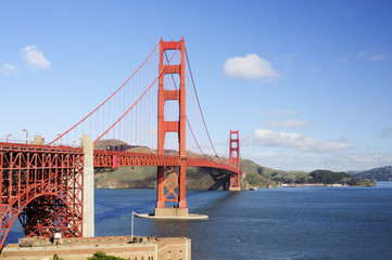 Golden Gate Bridge and the roof of Fort Point 