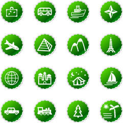 green sticker travel icons