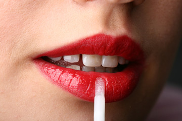 Naklejka premium red girls lips on white