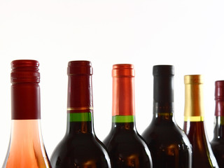 Bottles of various wines closeup