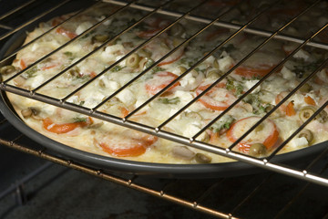 pizza in oven