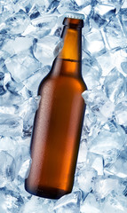 a bottle of beer is in ice