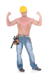 Handsome young topless construction worker 