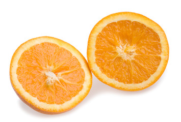 two halves of orange isolated on white background
