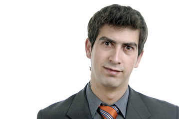 young caucasian man portrait in a white background