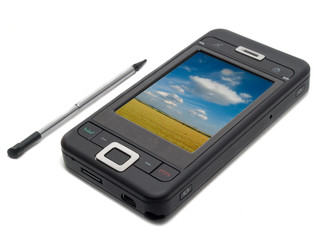 smartphone with picture on display. isolated over white. 