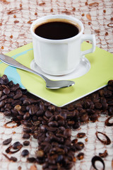 Coffee cup and coffee beans, still life, design elements series