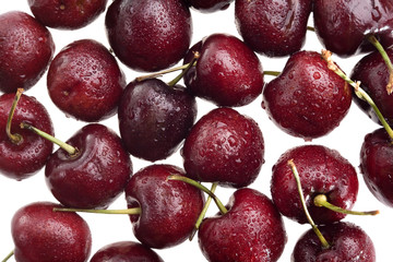 red cherries with drops of clear water on them