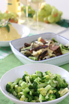 Fresh green lightly cooked broccoli for a healthy lunch