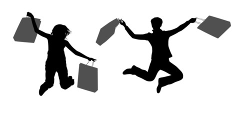 jumping couple girls with bags vector