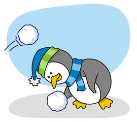 Vector cartoon of little penguin with snow