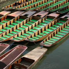 punt chained together on river Thames at Oxford