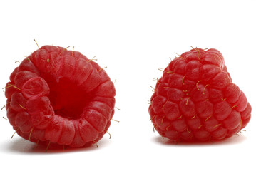 Raspberry very close, isolated on white background