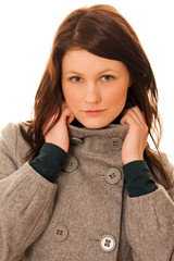 Portrait of young beautiful woman wearing winter jakcet