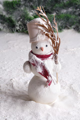 Snowy snowman in a garden