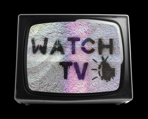 watch tv stencil on screen of retro television