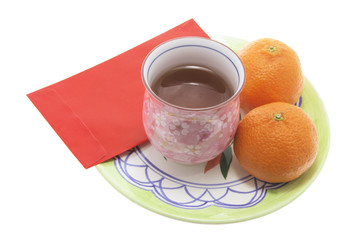 Teacup, Mandarins and Red Packet