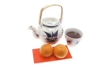 Mandarins, Chinese Tea and Red Packet