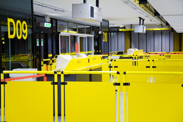 at the airport: empty gate before boarding