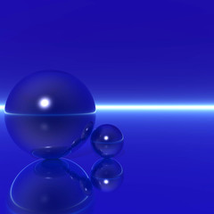 Two blue balls on a mirror surface - 3d illustration