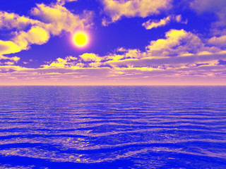 Naklejka na ściany i meble Beautiful sea and sky at sunset - digital artwork