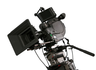 Black cinematograph camera isolateted on white background