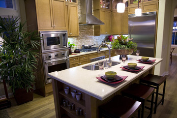 Luxury kitchen with a modern island.
