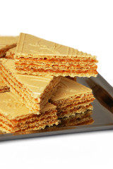 Sweet caramel waffle on the white background