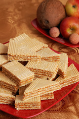 Sweet caramel waffle on the table