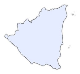 Nicaragua light blue map with shadow