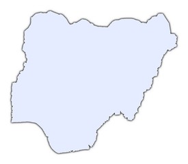 Nigeria light blue map with shadow