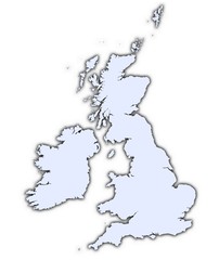 Great Britain light blue map with shadow