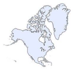 North America light blue map with shadow