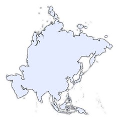 Asia continent light blue map with shadow