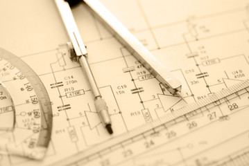 Business accessories on a background of diagrams
